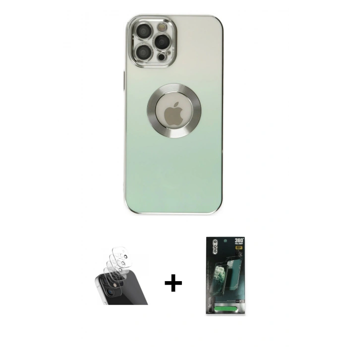 MARSİLYAN™- iPhone 12 Pro Kılıf Kutup Yansıma Özel Seri - Şeffaf 360 Full Body Arka Koruyucu + Kamera Lens Koruma Cam - SF