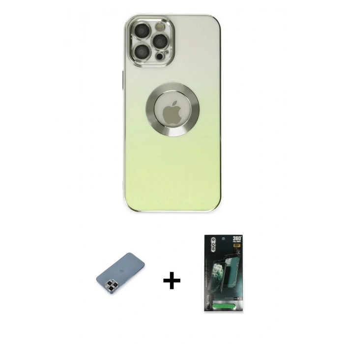 MARSİLYAN™- iPhone 12 Pro Kılıf Kutup Yansıma Özel Seri - Şeffaf 360 Full Body Arka Koruyucu + Metal Kamera Lens Koruma Cam - MR