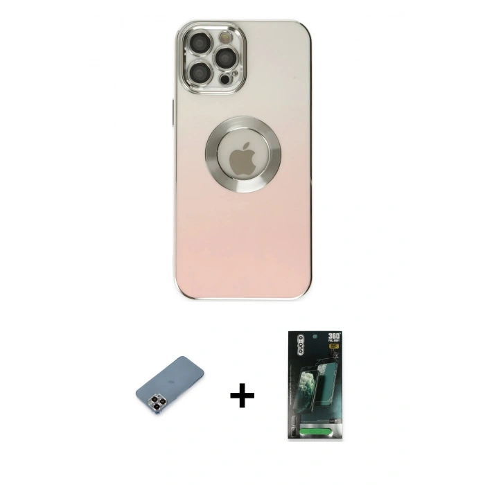 MARSİLYAN™- iPhone 12 Pro Kılıf Kutup Yansıma Özel Seri - Şeffaf 360 Full Body Arka Koruyucu + Metal Kamera Lens Koruma Cam - MR