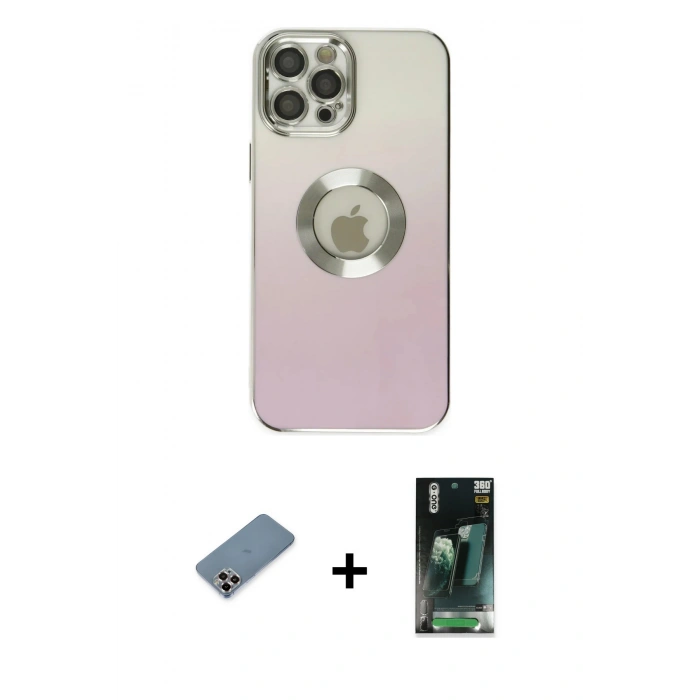 MARSİLYAN™- iPhone 12 Pro Kılıf Kutup Yansıma Özel Seri - Şeffaf 360 Full Body Arka Koruyucu + Metal Kamera Lens Koruma Cam - MR