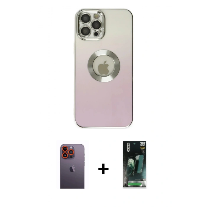 MARSİLYAN™- iPhone 12 Pro Kılıf Kutup Yansıma Özel Seri - Şeffaf 360 Full Body Arka Koruyucu + Neon Fosforlu Kamera Lens - TU