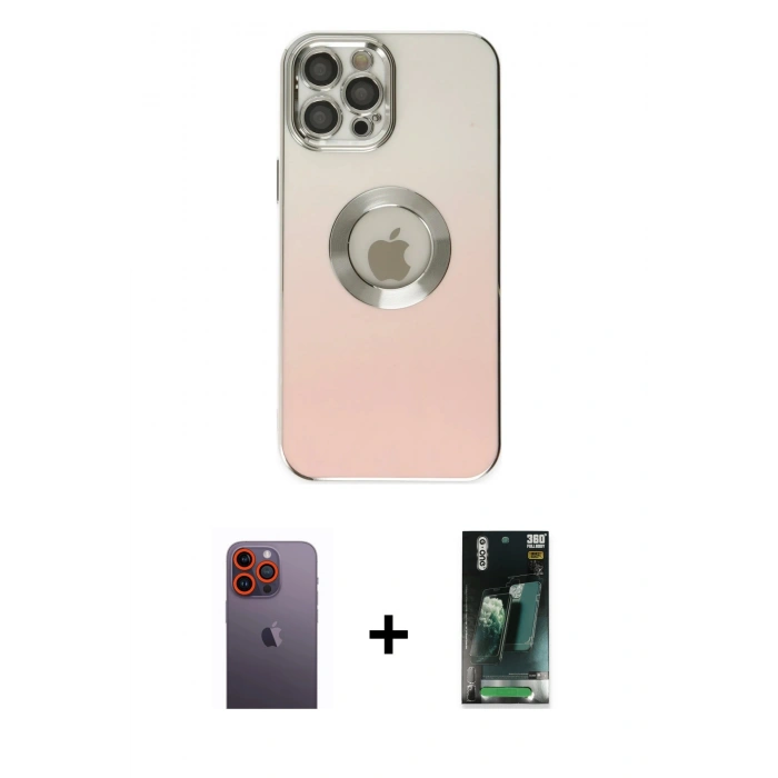 MARSİLYAN™- iPhone 12 Pro Kılıf Kutup Yansıma Özel Seri - Şeffaf 360 Full Body Arka Koruyucu + Neon Fosforlu Kamera Lens - TU
