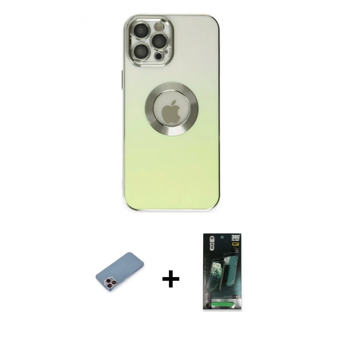 MARSİLYAN™- iPhone 12 Pro Kılıf Kutup Yansıma Özel Seri - Şeffaf 360 Full Body Arka Koruyucu + Shine Kamera Lens Koruma Cam - PE