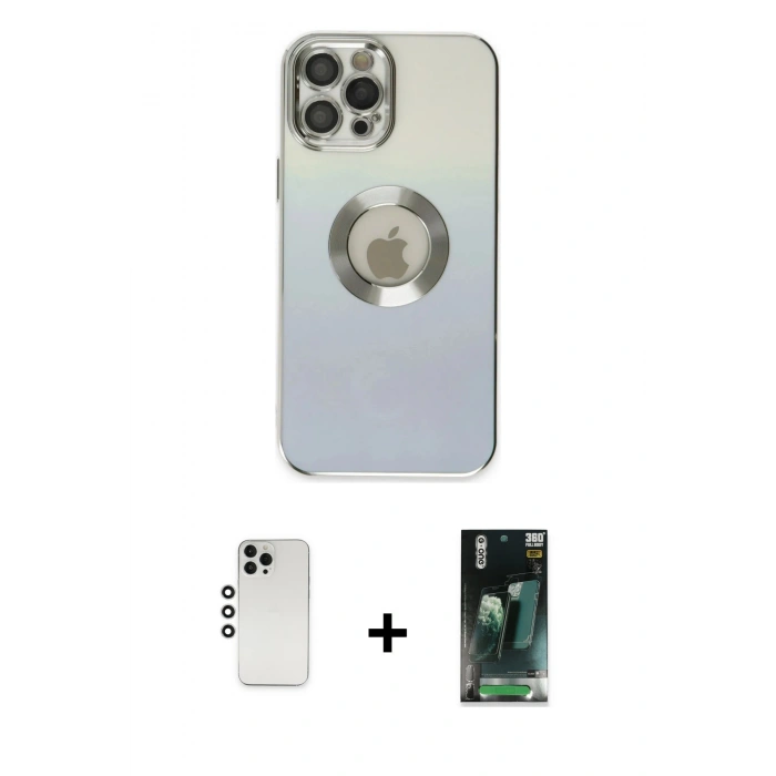 MARSİLYAN™- iPhone 12 Pro Kılıf Kutup Yansıma Özel Seri - Şeffaf 360 Full Body Arka Koruyucu + Shine Kamera Lens - GS