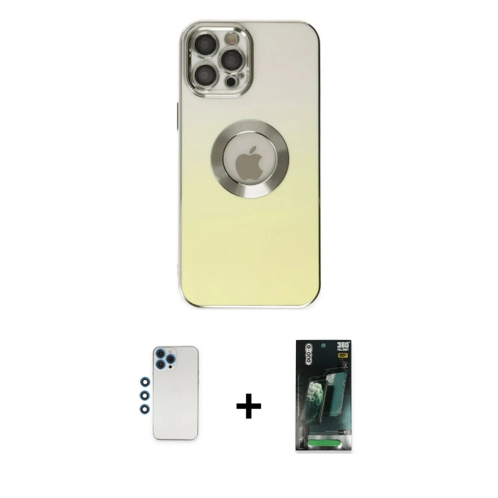MARSİLYAN™- iPhone 12 Pro Kılıf Kutup Yansıma Özel Seri - Şeffaf 360 Full Body Arka Koruyucu + Shine Kamera Lens - MI