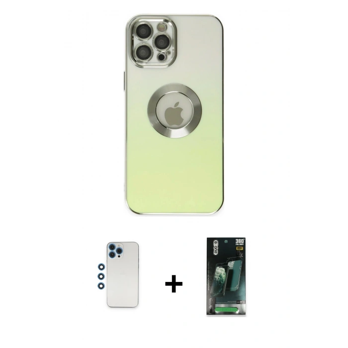 MARSİLYAN™- iPhone 12 Pro Kılıf Kutup Yansıma Özel Seri - Şeffaf 360 Full Body Arka Koruyucu + Shine Kamera Lens - MI