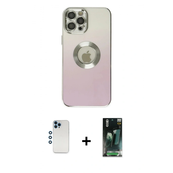 MARSİLYAN™- iPhone 12 Pro Kılıf Kutup Yansıma Özel Seri - Şeffaf 360 Full Body Arka Koruyucu + Shine Kamera Lens - MI