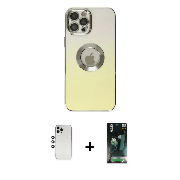 MARSİLYAN™- iPhone 12 Pro Kılıf Kutup Yansıma Özel Seri - Şeffaf 360 Full Body Arka Koruyucu + Shine Kamera Lens - GS