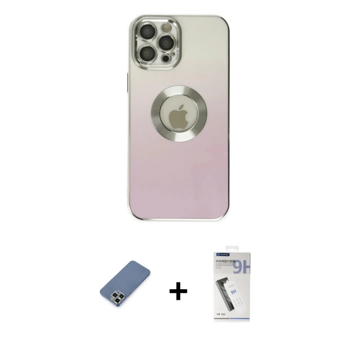 MARSİLYAN™- iPhone 12 Pro Kılıf Kutup Yansıma Özel Seri - Şeffaf Uv Polymer Nano Ekran Koruyucu + Metal Kamera Lens Koruma Cam - AKYL
