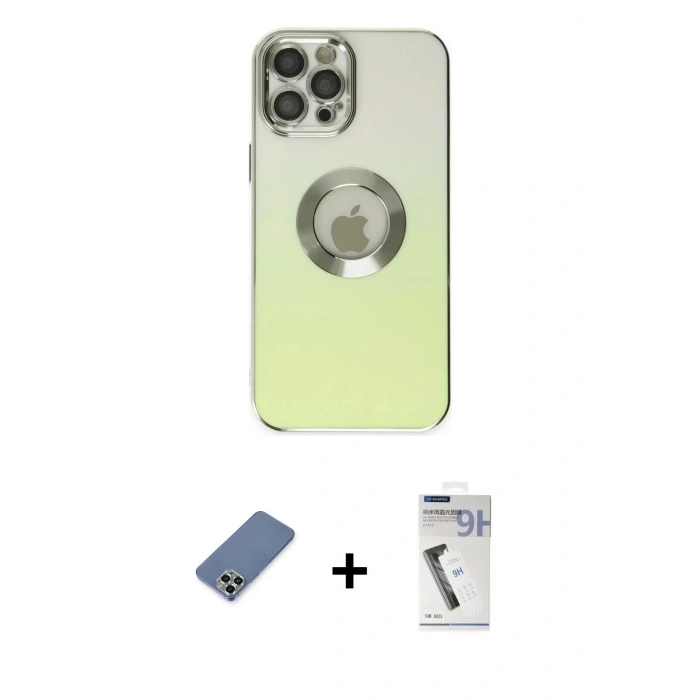 MARSİLYAN™- iPhone 12 Pro Kılıf Kutup Yansıma Özel Seri - Şeffaf Uv Polymer Nano Ekran Koruyucu + Metal Kamera Lens Koruma Cam - AKYL