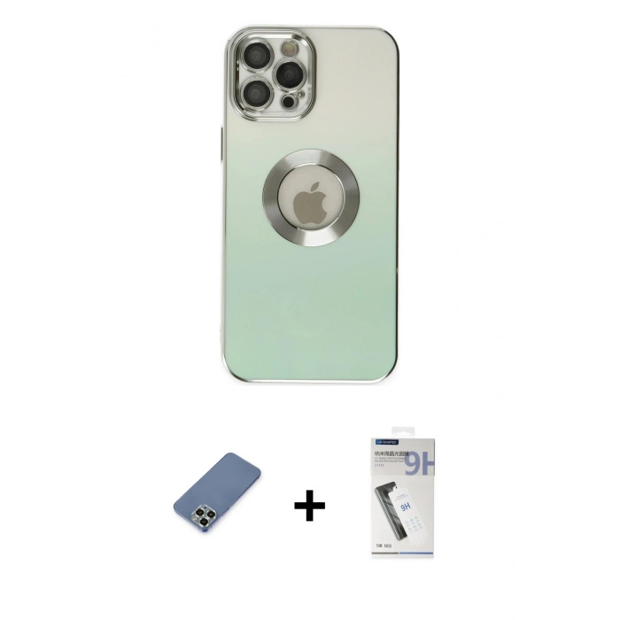 MARSİLYAN™- iPhone 12 Pro Kılıf Kutup Yansıma Özel Seri - Şeffaf Uv Polymer Nano Ekran Koruyucu + Metal Kamera Lens Koruma Cam - AKYL