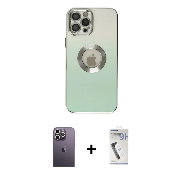 MARSİLYAN™- iPhone 12 Pro Kılıf Kutup Yansıma Özel Seri - Şeffaf Uv Polymer Nano Ekran Koruyucu + Beyaz Neon Fosforlu Kamera Lens