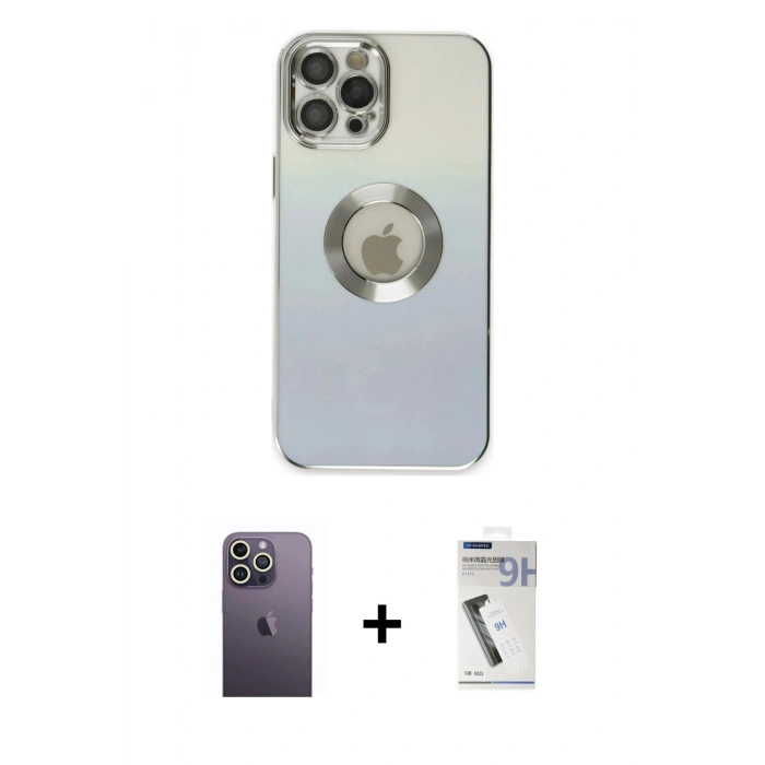 MARSİLYAN™- iPhone 12 Pro Kılıf Kutup Yansıma Özel Seri - Şeffaf Uv Polymer Nano Ekran Koruyucu + Beyaz Neon Fosforlu Kamera Lens