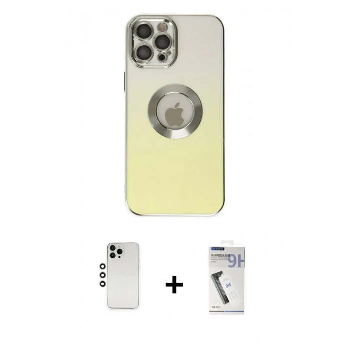 MARSİLYAN™- iPhone 12 Pro Kılıf Kutup Yansıma Özel Seri - Şeffaf Uv Polymer Nano Ekran Koruyucu + Shine Kamera Lens - GS