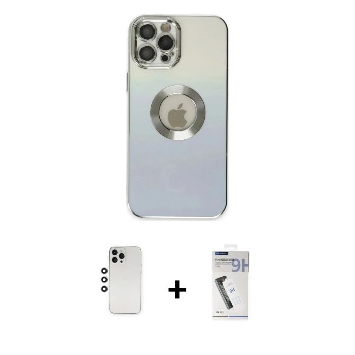 MARSİLYAN™- iPhone 12 Pro Kılıf Kutup Yansıma Özel Seri - Şeffaf Uv Polymer Nano Ekran Koruyucu + Shine Kamera Lens - GS