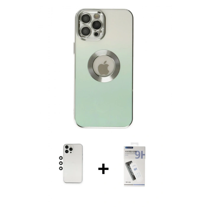 MARSİLYAN™- iPhone 12 Pro Kılıf Kutup Yansıma Özel Seri - Şeffaf Uv Polymer Nano Ekran Koruyucu + Shine Kamera Lens - GS