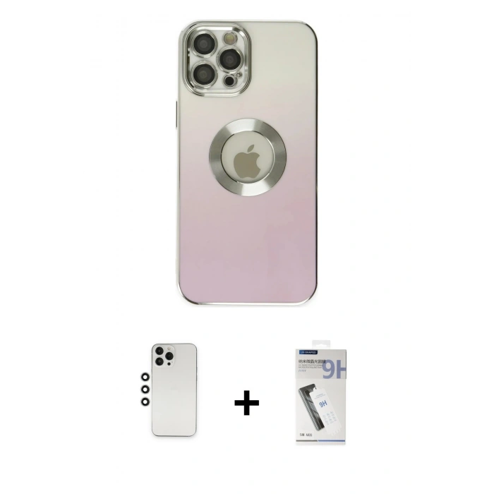 MARSİLYAN™- iPhone 12 Pro Kılıf Kutup Yansıma Özel Seri - Şeffaf Uv Polymer Nano Ekran Koruyucu + Shine Kamera Lens - GS