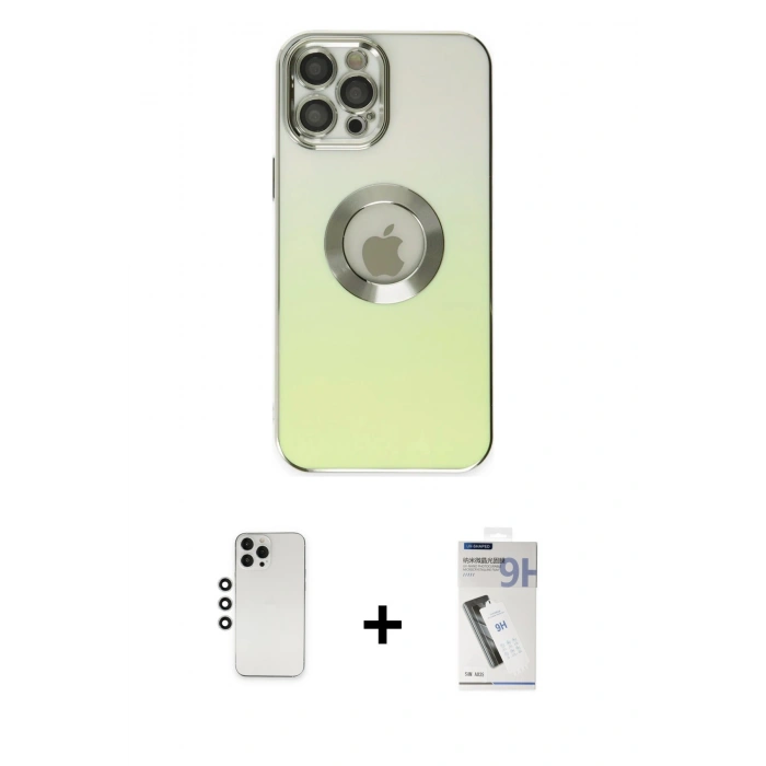 MARSİLYAN™- iPhone 12 Pro Kılıf Kutup Yansıma Özel Seri - Şeffaf Uv Polymer Nano Ekran Koruyucu + Shine Kamera Lens - GS