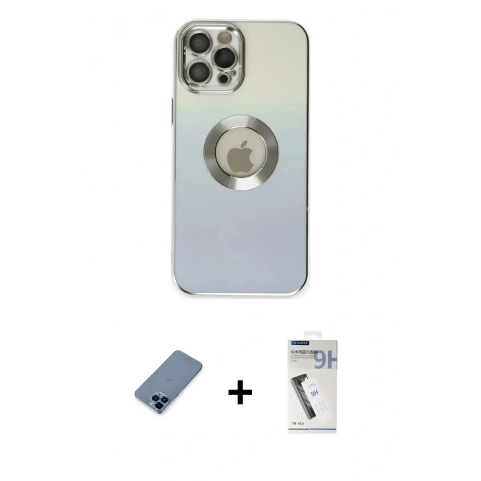 MARSİLYAN™- iPhone 12 Pro Kılıf Kutup Yansıma Özel Seri - Şeffaf Uv Polymer Nano Ekran Koruyucu + Metal Kamera Lens Koruma Cam - MI