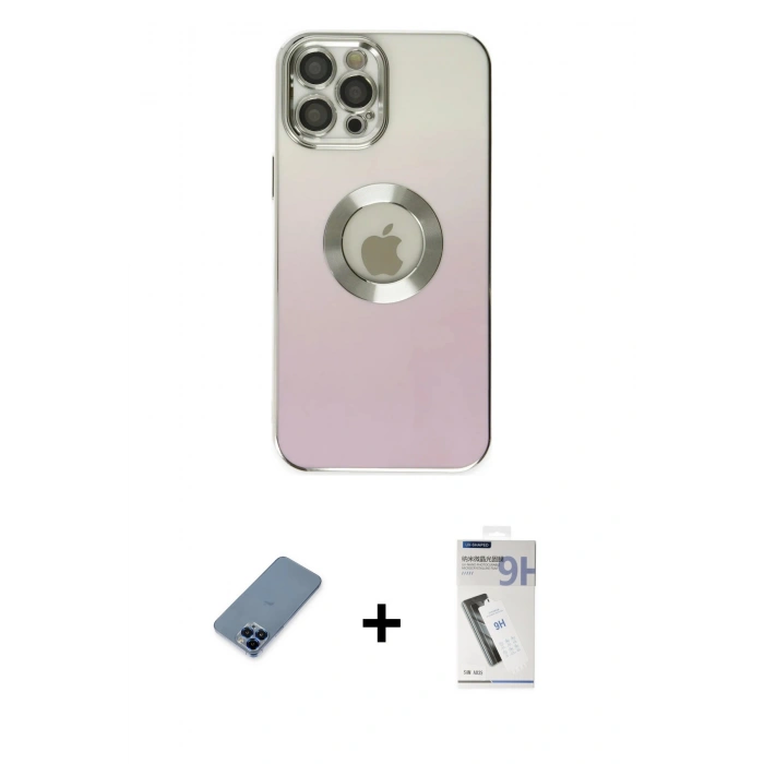 MARSİLYAN™- iPhone 12 Pro Kılıf Kutup Yansıma Özel Seri - Şeffaf Uv Polymer Nano Ekran Koruyucu + Metal Kamera Lens Koruma Cam - MI