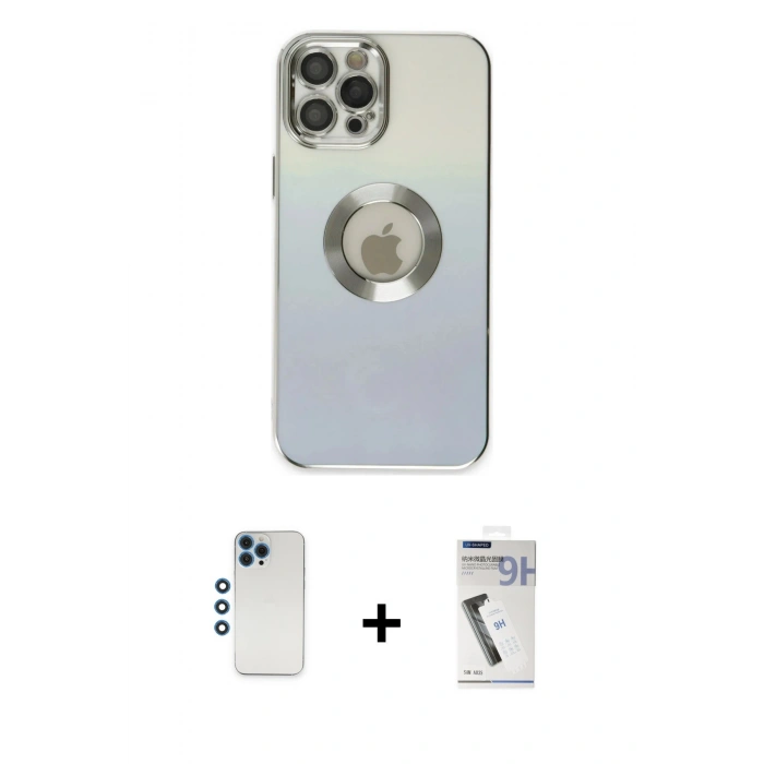 MARSİLYAN™- iPhone 12 Pro Kılıf Kutup Yansıma Özel Seri - Şeffaf Uv Polymer Nano Ekran Koruyucu + Shine Kamera Lens - MI