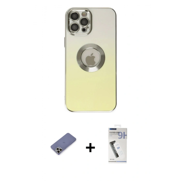 MARSİLYAN™- iPhone 12 Pro Kılıf Kutup Yansıma Özel Seri - Şeffaf Uv Polymer Nano Ekran Koruyucu + Metal Kamera Lens Koruma Cam - GD