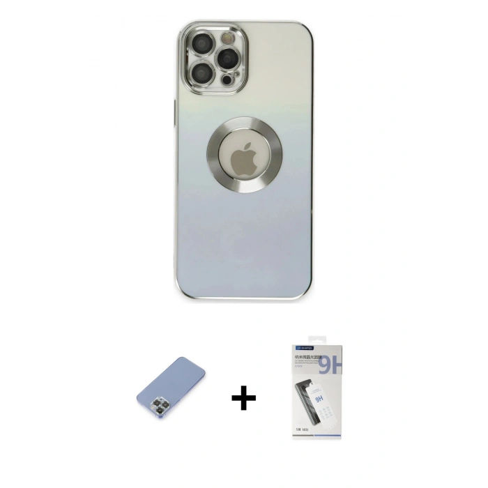 MARSİLYAN™- iPhone 12 Pro Kılıf Kutup Yansıma Özel Seri - Şeffaf Uv Polymer Nano Ekran Koruyucu + Metal Kamera Lens Koruma Cam - KUYL