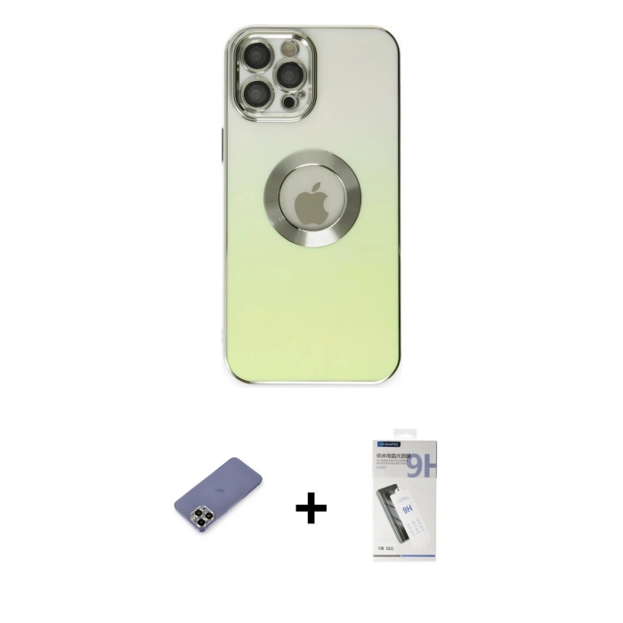 MARSİLYAN™- iPhone 12 Pro Kılıf Kutup Yansıma Özel Seri - Şeffaf Uv Polymer Nano Ekran Koruyucu + Metal Kamera Lens Koruma Cam - GD
