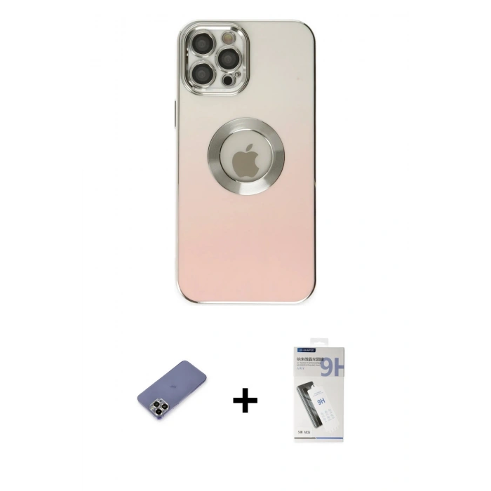 MARSİLYAN™- iPhone 12 Pro Kılıf Kutup Yansıma Özel Seri - Şeffaf Uv Polymer Nano Ekran Koruyucu + Metal Kamera Lens Koruma Cam - GD