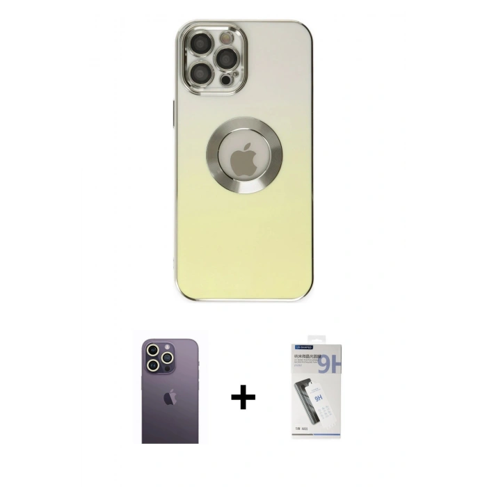 MARSİLYAN™- iPhone 12 Pro Kılıf Kutup Yansıma Özel Seri - Şeffaf Uv Polymer Nano Ekran Koruyucu + Neon Fosforlu Kamera Lens - BZ