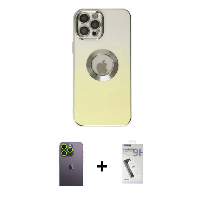 MARSİLYAN™- iPhone 12 Pro Kılıf Kutup Yansıma Özel Seri - Şeffaf Uv Polymer Nano Ekran Koruyucu + Neon Fosforlu Kamera Lens - YL