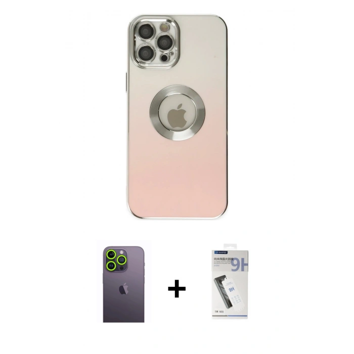 MARSİLYAN™- iPhone 12 Pro Kılıf Kutup Yansıma Özel Seri - Şeffaf Uv Polymer Nano Ekran Koruyucu + Neon Fosforlu Kamera Lens - YL