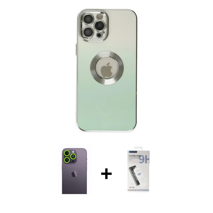 MARSİLYAN™- iPhone 12 Pro Kılıf Kutup Yansıma Özel Seri - Şeffaf Uv Polymer Nano Ekran Koruyucu + Neon Fosforlu Kamera Lens - YL