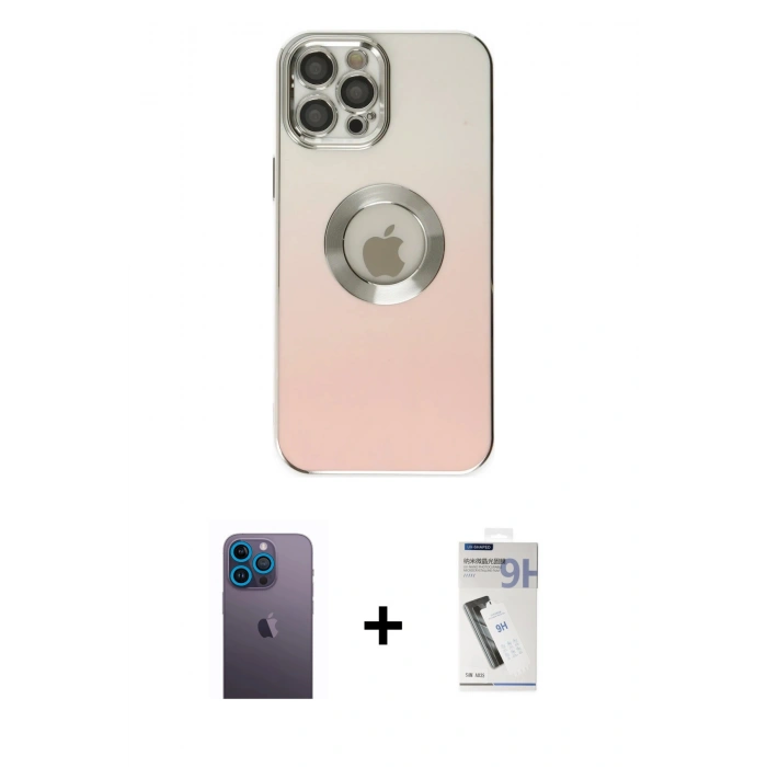 MARSİLYAN™- iPhone 12 Pro Kılıf Kutup Yansıma Özel Seri - Şeffaf Uv Polymer Nano Ekran Koruyucu + Neon Fosforlu Kamera Lens - MI