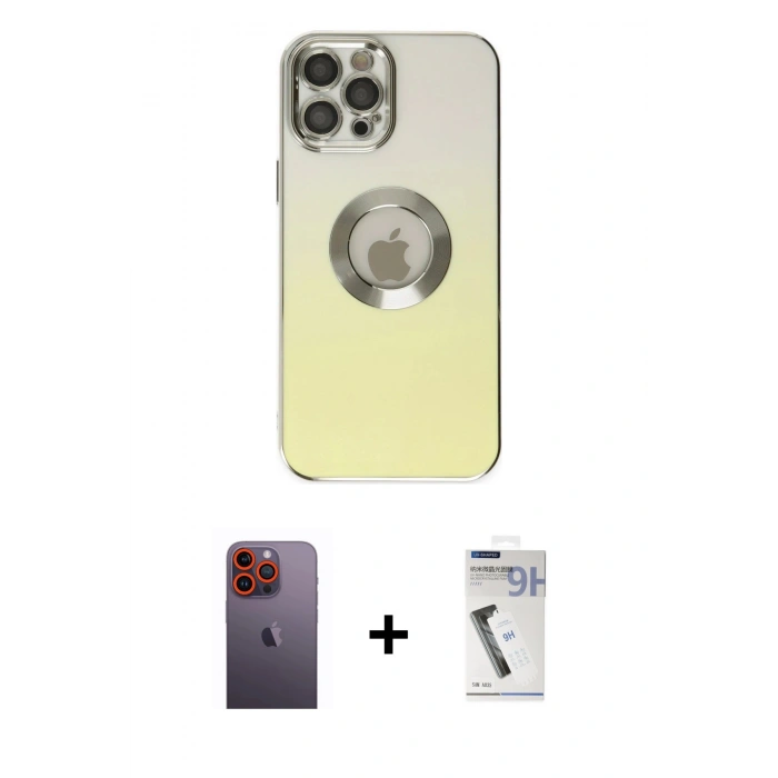 MARSİLYAN™- iPhone 12 Pro Kılıf Kutup Yansıma Özel Seri - Şeffaf Uv Polymer Nano Ekran Koruyucu + Neon Fosforlu Kamera Lens - TU