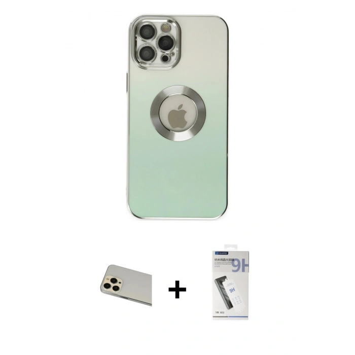 MARSİLYAN™- iPhone 12 Pro Kılıf Kutup Yansıma Özel Seri - Şeffaf Uv Polymer Nano Ekran Koruyucu + Rainbow Kamera Lens Koruma Cam - GD