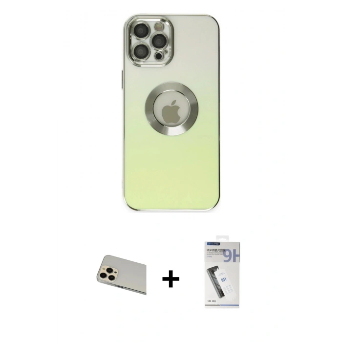 MARSİLYAN™- iPhone 12 Pro Kılıf Kutup Yansıma Özel Seri - Şeffaf Uv Polymer Nano Ekran Koruyucu + Rainbow Kamera Lens Koruma Cam - GD