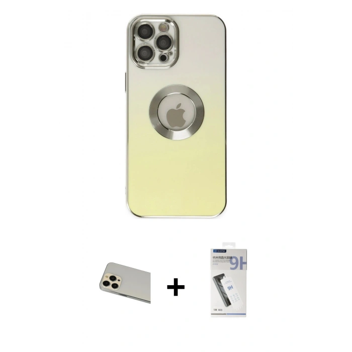 MARSİLYAN™- iPhone 12 Pro Kılıf Kutup Yansıma Özel Seri - Şeffaf Uv Polymer Nano Ekran Koruyucu + Rainbow Kamera Lens Koruma Cam - GD