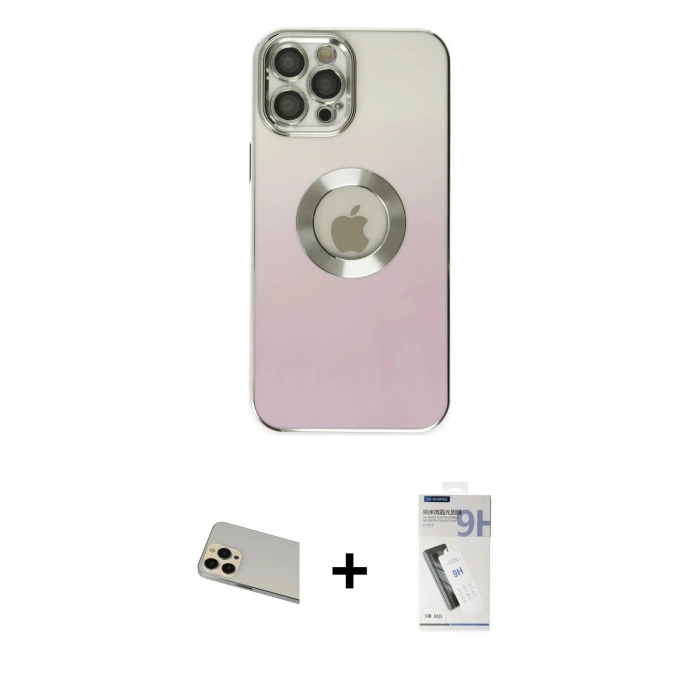 MARSİLYAN™- iPhone 12 Pro Kılıf Kutup Yansıma Özel Seri - Şeffaf Uv Polymer Nano Ekran Koruyucu + Rainbow Kamera Lens Koruma Cam - GD