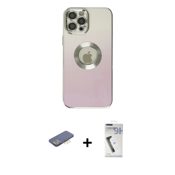 MARSİLYAN™- iPhone 12 Pro Kılıf Kutup Yansıma Özel Seri - Şeffaf Uv Polymer Nano Ekran Koruyucu + Renkli Kamera Lens Koruma Cam - MI