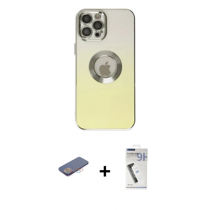 MARSİLYAN™- iPhone 12 Pro Kılıf Kutup Yansıma Özel Seri - Şeffaf Uv Polymer Nano Ekran Koruyucu + Renkli Kamera Lens Koruma Cam - PE