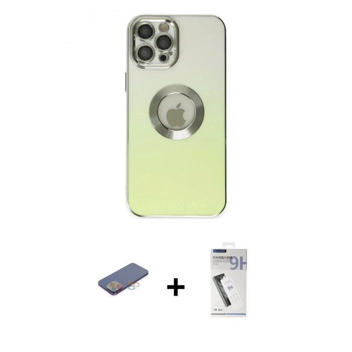MARSİLYAN™- iPhone 12 Pro Kılıf Kutup Yansıma Özel Seri - Şeffaf Uv Polymer Nano Ekran Koruyucu + Renkli Kamera Lens Koruma Cam - PE