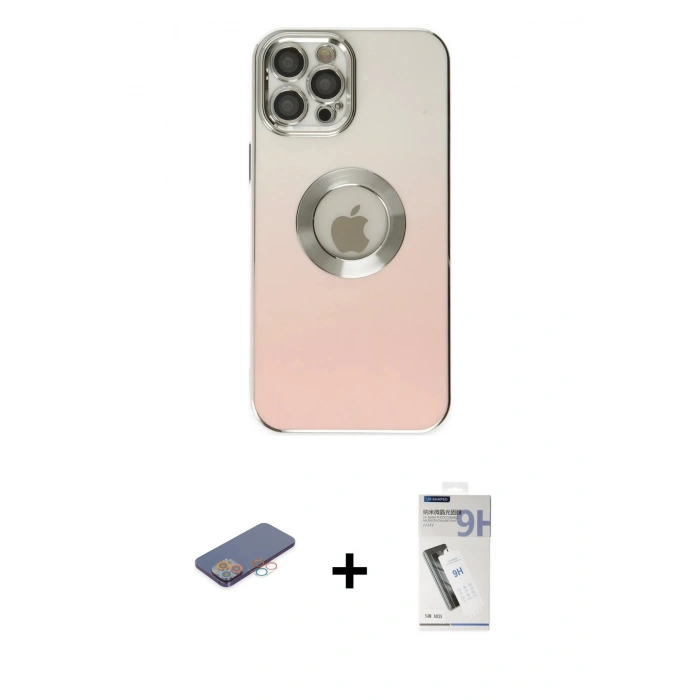 MARSİLYAN™- iPhone 12 Pro Kılıf Kutup Yansıma Özel Seri - Şeffaf Uv Polymer Nano Ekran Koruyucu + Renkli Kamera Lens Koruma Cam - PE