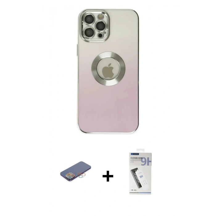 MARSİLYAN™- iPhone 12 Pro Kılıf Kutup Yansıma Özel Seri - Şeffaf Uv Polymer Nano Ekran Koruyucu + Renkli Kamera Lens Koruma Cam - PE