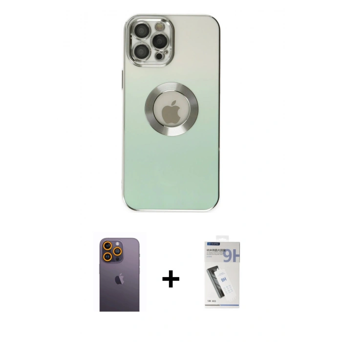 MARSİLYAN™- iPhone 12 Pro Kılıf Kutup Yansıma Özel Seri - Şeffaf Uv Polymer Nano Ekran Koruyucu + Sarı Neon Fosforlu Kamera Lens