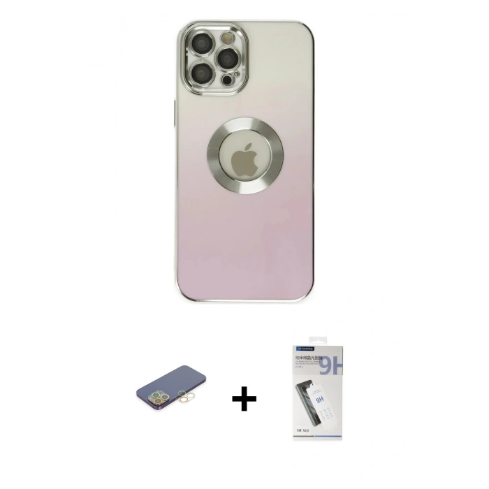 MARSİLYAN™- iPhone 12 Pro Kılıf Kutup Yansıma Özel Seri - Şeffaf Uv Polymer Nano Ekran Koruyucu + Renkli Kamera Lens Koruma Cam - SI