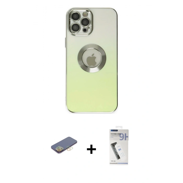 MARSİLYAN™- iPhone 12 Pro Kılıf Kutup Yansıma Özel Seri - Şeffaf Uv Polymer Nano Ekran Koruyucu + Renkli Kamera Lens Koruma Cam - SI