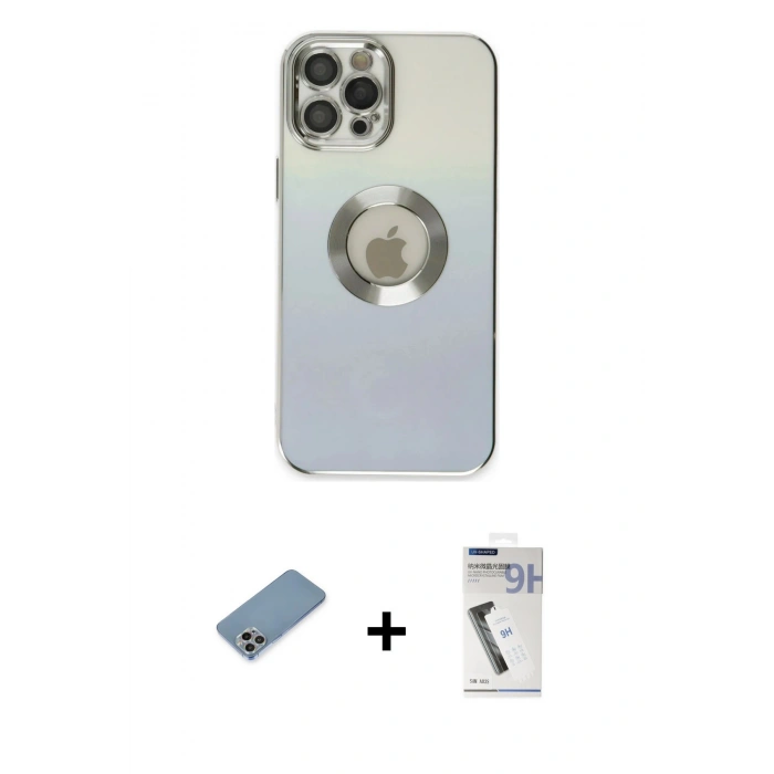 MARSİLYAN™- iPhone 12 Pro Kılıf Kutup Yansıma Özel Seri - Şeffaf Uv Polymer Nano Ekran Koruyucu + Shine Kamera Lens Koruma Cam - GI