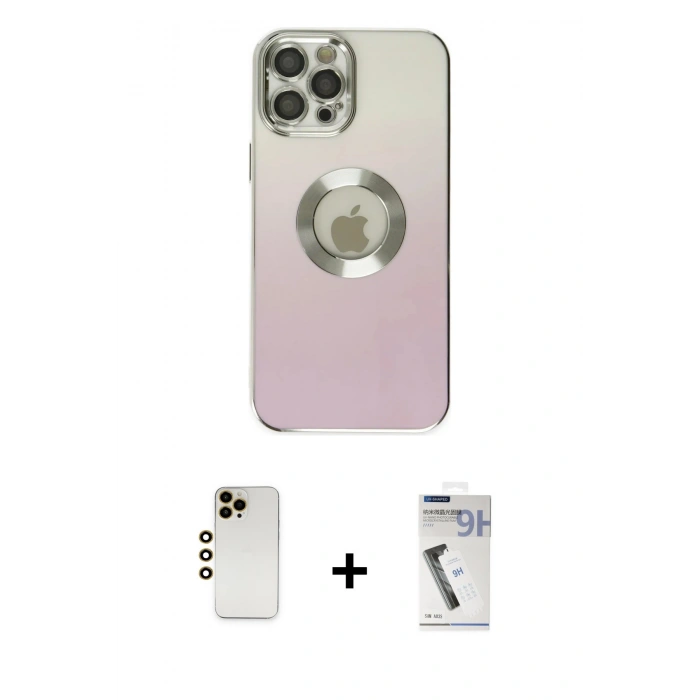 MARSİLYAN™- iPhone 12 Pro Kılıf Kutup Yansıma Özel Seri - Şeffaf Uv Polymer Nano Ekran Koruyucu + Shine Kamera Lens - GD