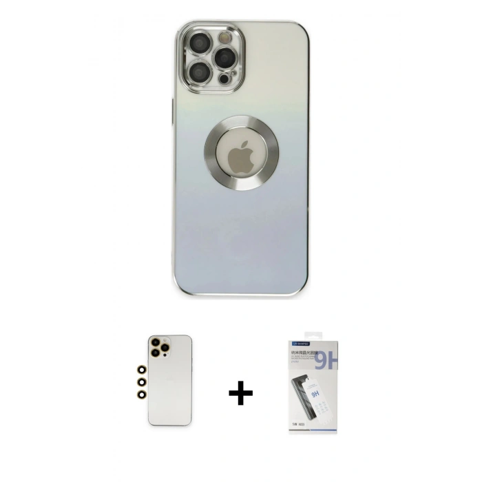 MARSİLYAN™- iPhone 12 Pro Kılıf Kutup Yansıma Özel Seri - Şeffaf Uv Polymer Nano Ekran Koruyucu + Shine Kamera Lens - GD